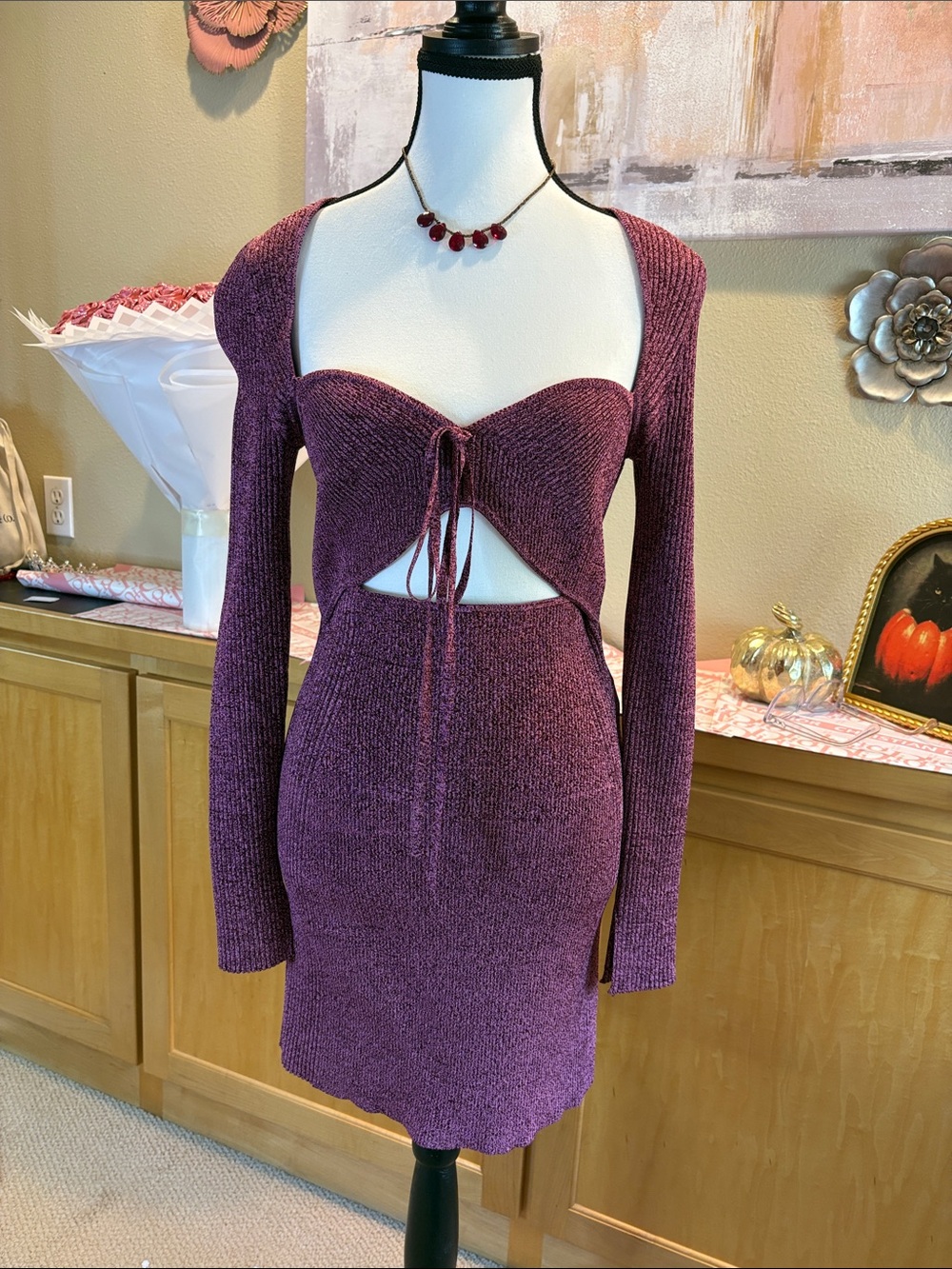 Jonathan Simkhai Danika Marled Knit Long-Sleeve Cut-Out Midi Dress - Burgundy